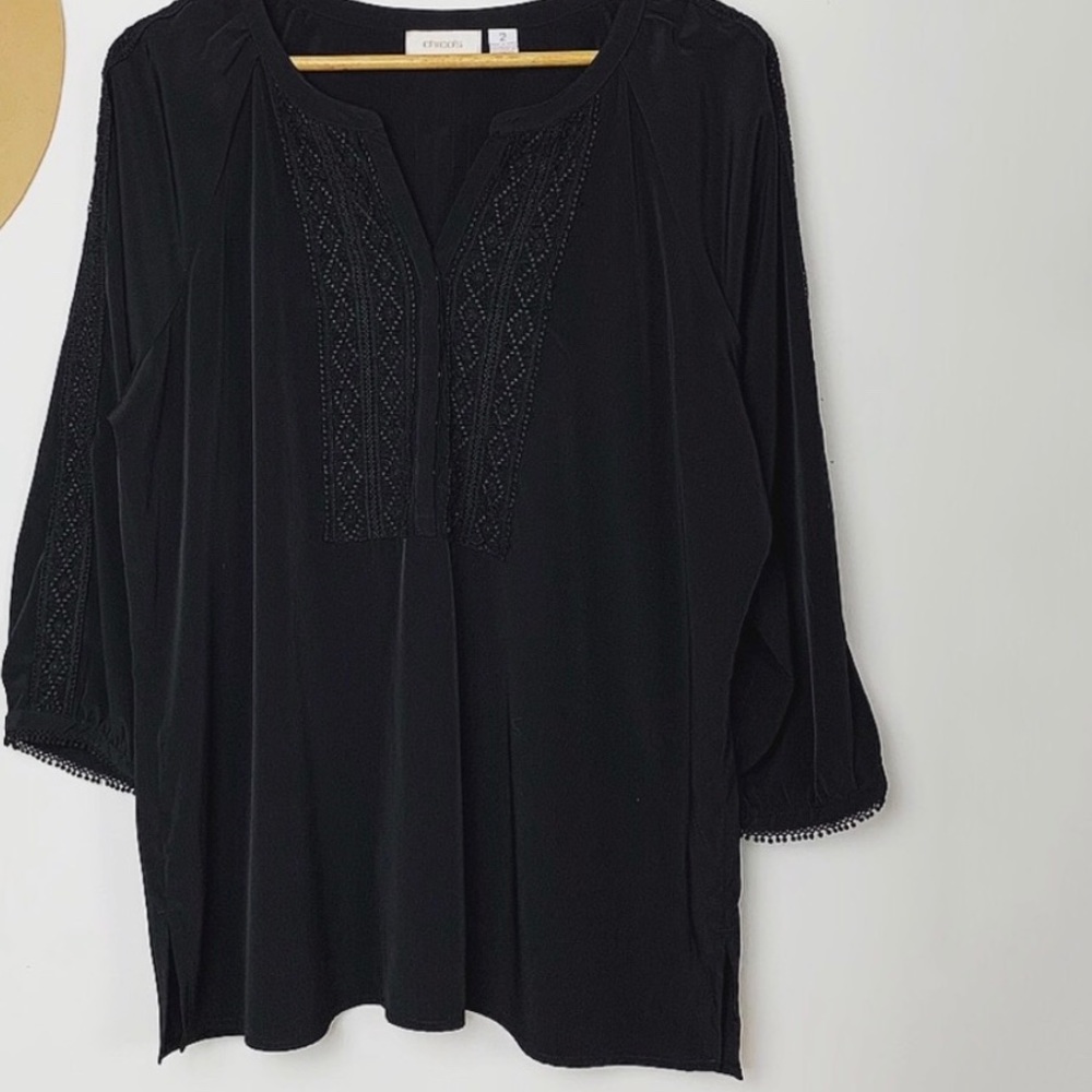 Chico’s Black Embroidered Boho Top for SALE!